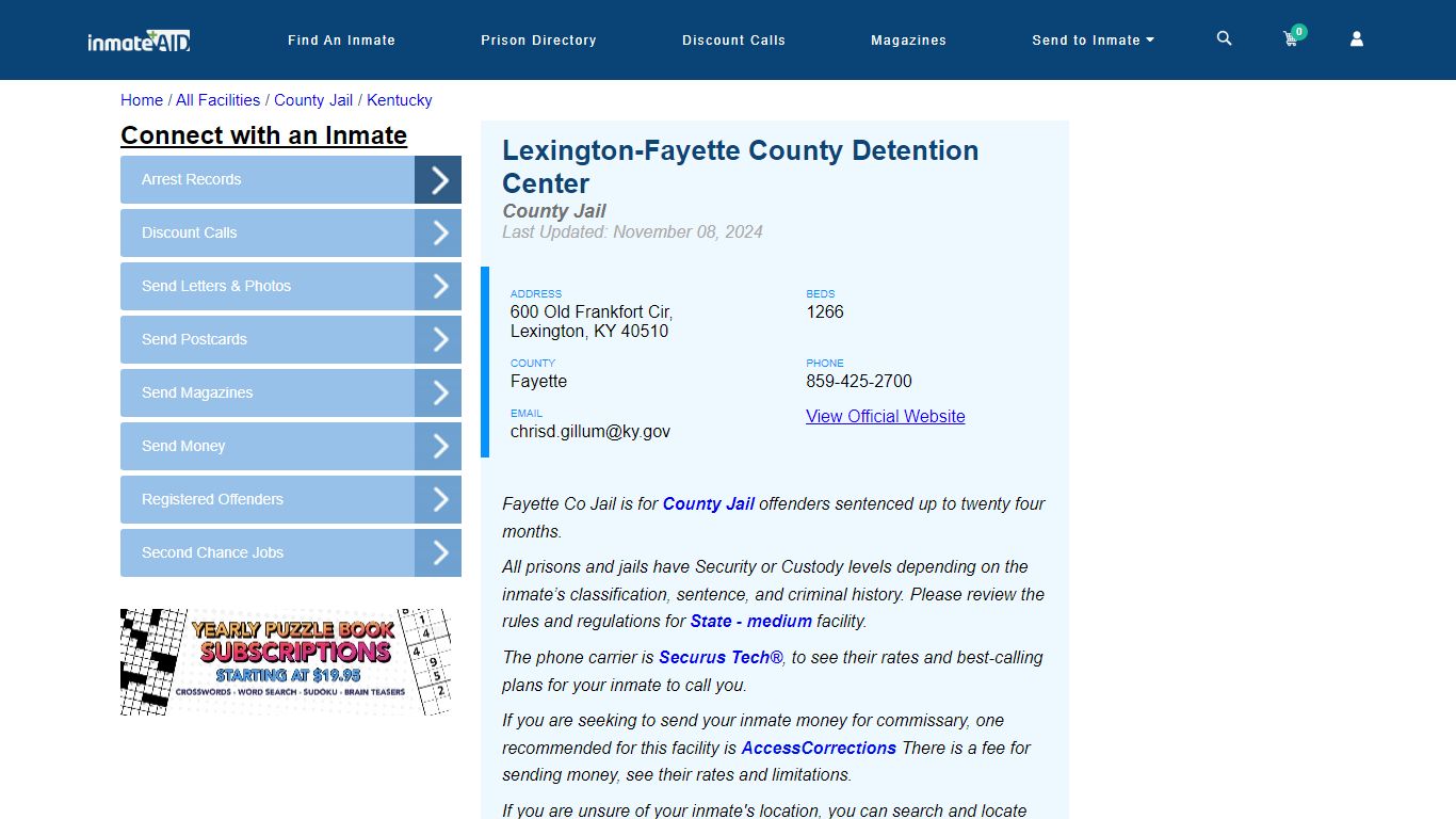 Lexington-Fayette County Detention Center - Inmate Locator